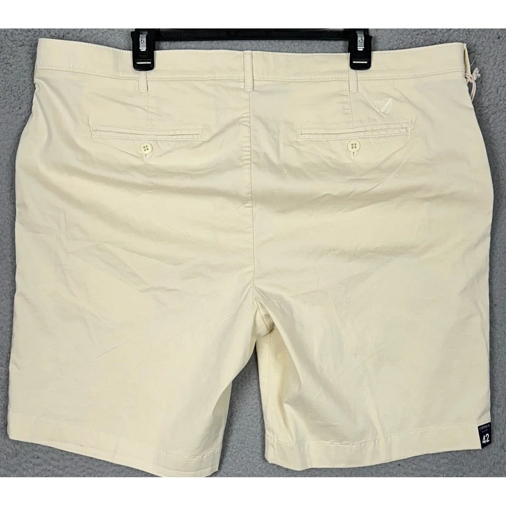 NEW Cremieux Madison Shorts Men 42X9 Light Yellow Khaki Chino Stretch Flat Front